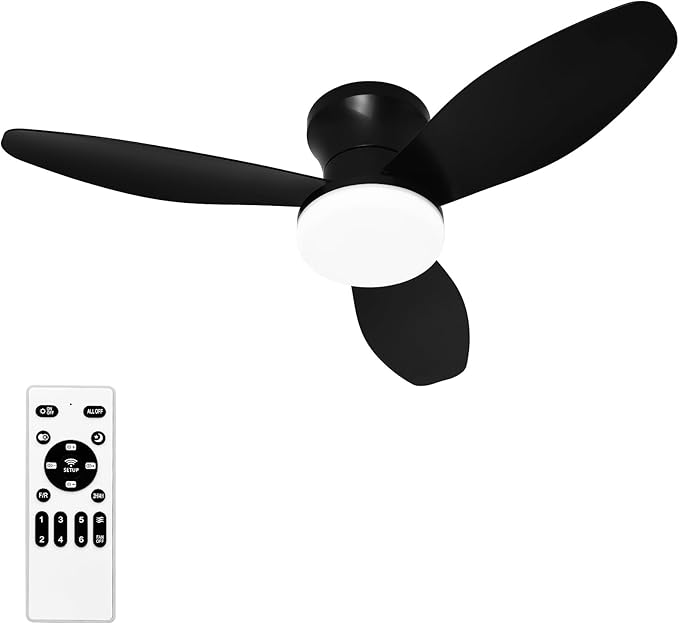 Glowall Small Ceiling Fan with Lights and Remote, 32 Inch Flush Mount, Small Quiet, DC Motor, Reversible Blades, 6 Wind Speeds, Dimmable LED, Adjustable Color Temperature, Timer
