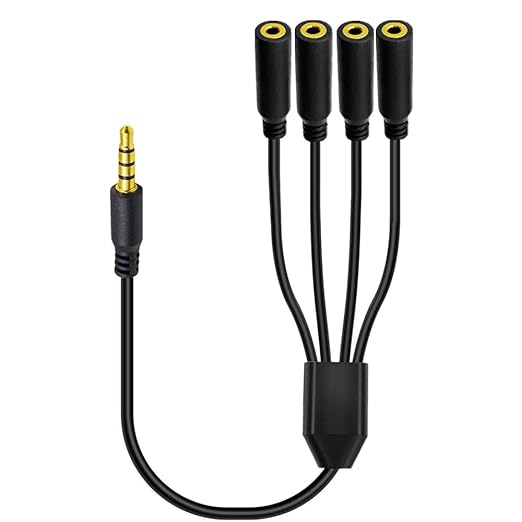 MysRuida 1.6ft 1/8” 3.5mm TRRS Extension Stereo Audio Cable, 1 Male to 4 Female Splitter Aux Cord, 4 Pole Jack Headphone MIC Extender for Smart Phones, MP3, Laptops, Don’t Support MIC of IOS Headphone