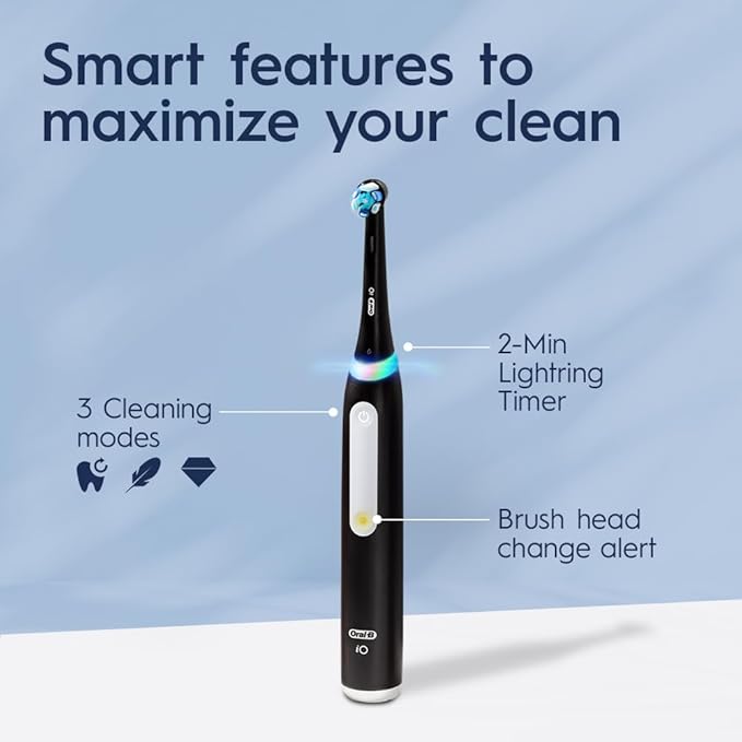 Oral-B iO Deep Clean Rechargeable Electric Toothbrush, White, iO Series 3 Limited, 2 Brush Heads, Travel Case, Pressure Sensor, 3 Cleaning Settings, 2-Minute Timer