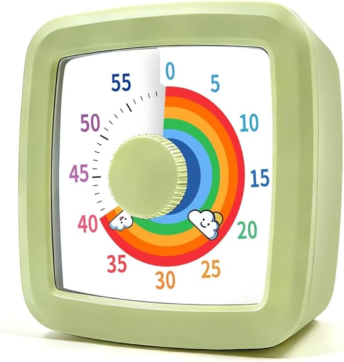 MEPHILIMIA Green Visual Timer 60 Minute Countdown Timer Desk Timer Kids Time Management Tools with Quiet Operation Pomodoro Timer for Home Kitchen Classroom