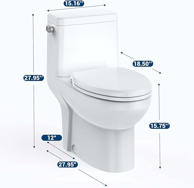 One Piece Toilet - Elongated Ceramic Design, Soft Closing PP Toilet Cover, Easy Clean Surface, Water Efficient Flush, Compact Durable Build