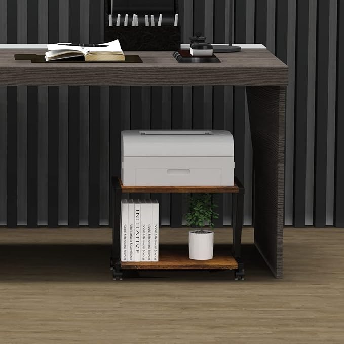 VEDECASA Retro Desktop Printer Stand 2 Tiers Under Desk Wood Printer Shelf - Image 3