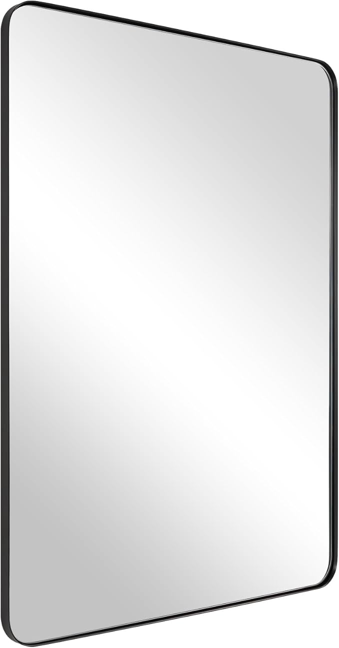 ANDY STAR Wall Mirror for Bathroom with Stainless Steel Metal Frame, 22"x30" Rectangle Rounded Corner Frame, Matte Black Finish