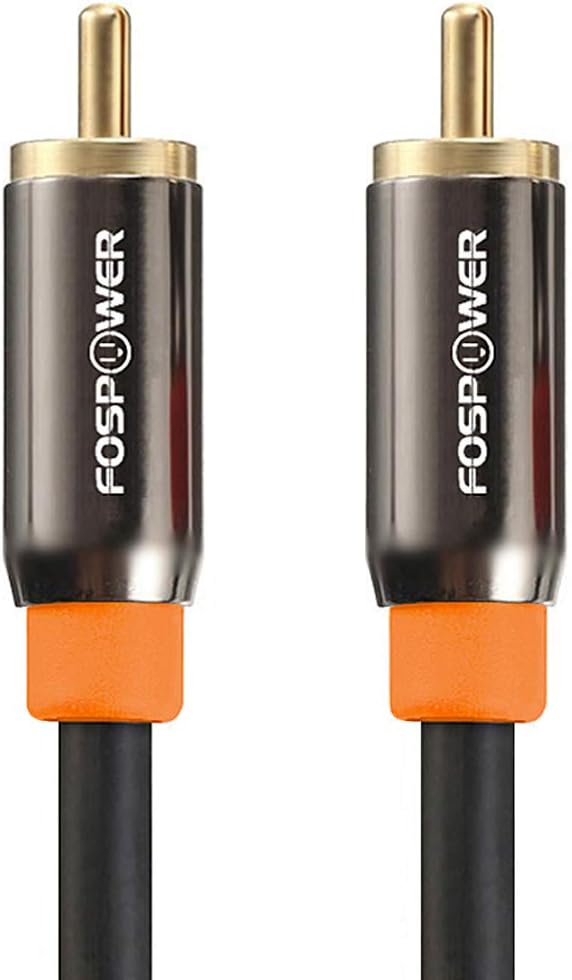 FosPower Digital Audio Coaxial Cable [24K Gold Plated Connectors] Premium S/PDIF RCA Male to RCA Male for Home Theater, HDTV, Subwoofer, Hi-Fi Systems - 6ft/2Pack