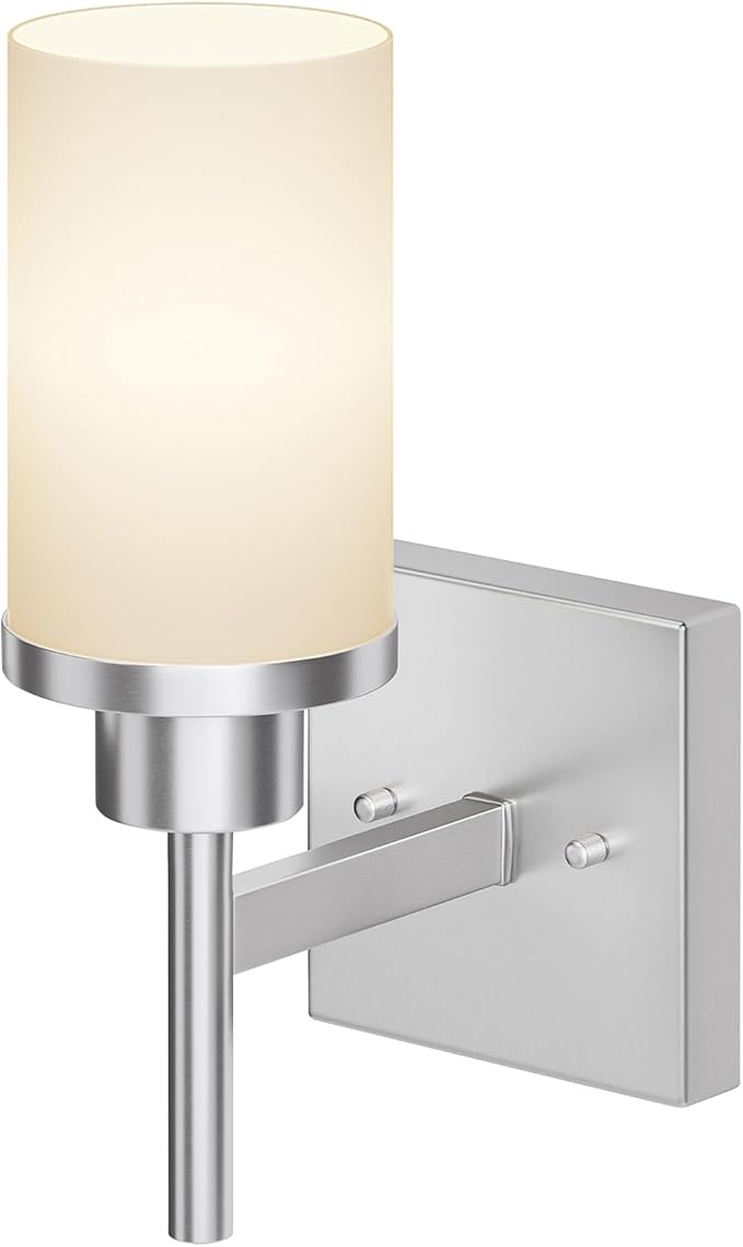 AONEON Bathroom Light Fixtures Brushed Nickel Vanity Lights with White Frosted Glass Shade, Wall Lamp for Mirror Kitchen Bedroom Living Room Porch T001BR-L1