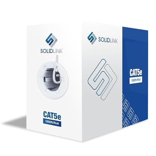 SolidLink CAT5e Ethernet Cable 1000ft – 24AWG Solid CCA UTP Unshielded CAT 5e, High Speed Lan Network, RJ45 Cable, Easy Pull Box Ethernet Cord (White)