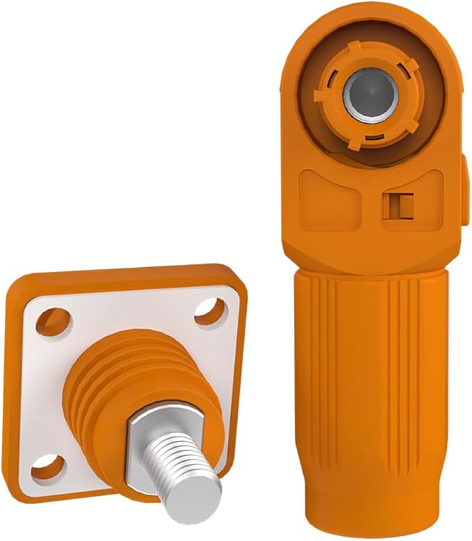 1 Set Battery Energy Storage Connector, Quick Plug Terminal High Current Connectors Right Angle Plug and Socket IP67 Waterproof Power Connector Stud Wiring Method 100A 16mm² (100A, Orange)
