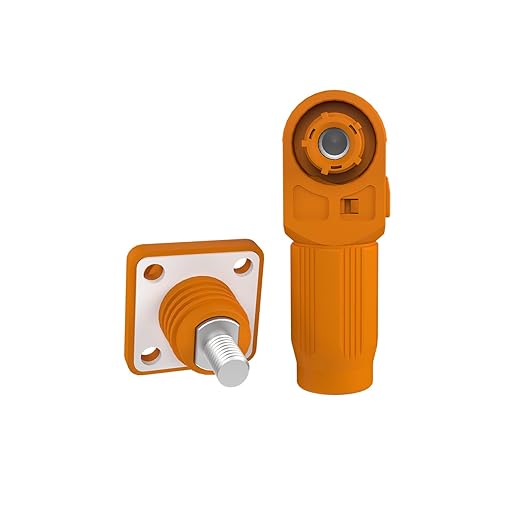 100A Battery Energy Storage Connector, 16mm² High Current Connectors IP67 Waterproof Stud Wiring Power Adapter Quick Plug Terminal Right Angle Plug and Socket （1000V Orange)
