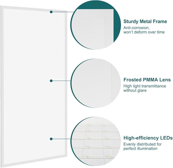 kadision 2x4 LED Flat Panel Light, 60W/50W/40W/30W/25W Adjustable, 5000K/4000K/3500K Selectable, 6600LM 0-10V Dimmable Drop Ceiling Lights, 100-277V ETL-Listed, 2-Pack