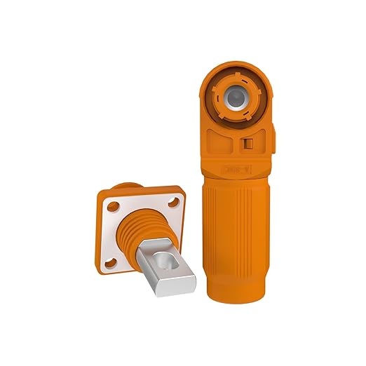 250A Battery Energy Storage Connector, 70mm² High Current Connectors IP67 Waterproof Copper Plate Wiring Power Adapter Quick Plug Terminal Right Angle Plug and Socket (1500V Black+Orange)