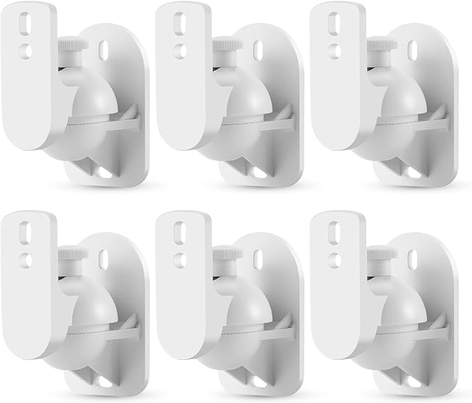 TNP Universal Satellite Speaker Wall Mount Bracket Ceiling Mount Clamp with Adjustable Swivel and Tilt Angle Rotation for Home Theater Surround Sound System Satellite Speakers - 6 Pack, White