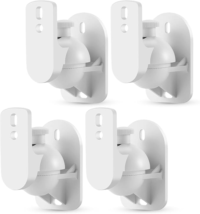 TNP Universal Satellite Speaker Wall Mount Bracket Ceiling Mount Clamp with Adjustable Swivel and Tilt Angle Rotation for Home Theater Surround Sound System Satellite Speakers - 4 Pack, White