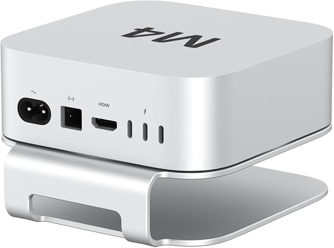 AKKYAJAURE Mac mini M4 Dock Stand, Aluminum Desktop Stand Mount for New Mac mini M4 and M4 Pro, Improved Cooling, Easy Power Button Access & Desk Organization – Essential Mac mini M4 Accessories