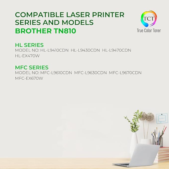 TCT TN810 Yellow Toner Cartridge - Compatible Replacement for Brother TN810 TN-810 Yellow Works with Brother HL‐L9410CDN L9430CDN EX470W MFC‐L9610CDN L9630CDN Printers (6,500 Pages)