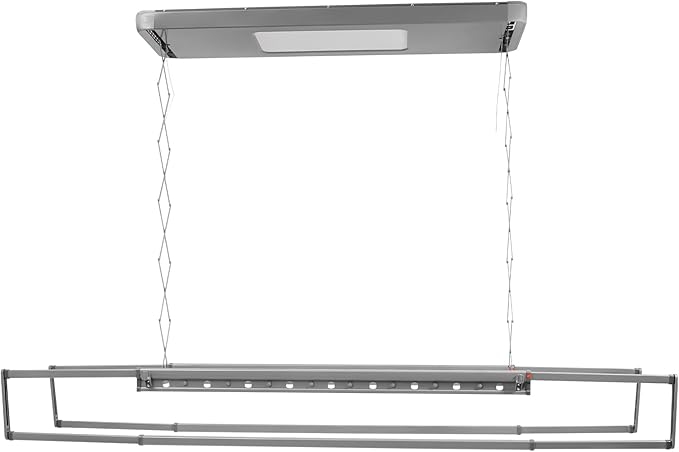 banborba Electric Retractable Airing Rack, Ceiling Mounted Clothes Drying Rack, Retractable Clothesline, Vertical Laundry Drying Rod with LED Light & Remote, 110V 24W, Gray