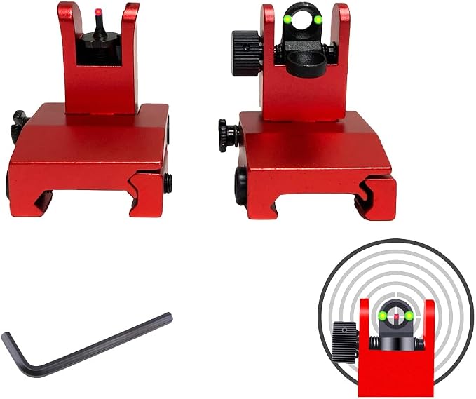 Fiber Optic Flip Up Iron Sights Picatinny Rail Mounted Front and Rear Backup by TPO