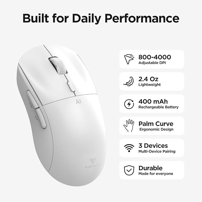 Virtusx Jethro AI Mouse - Voice & Audio Recorder for Lecture & Meeting, Centralized Software with Voice Typing, Writing Tools, Transcribe, Translate & Summarize, Wireless Mouse for Computer, Laptop