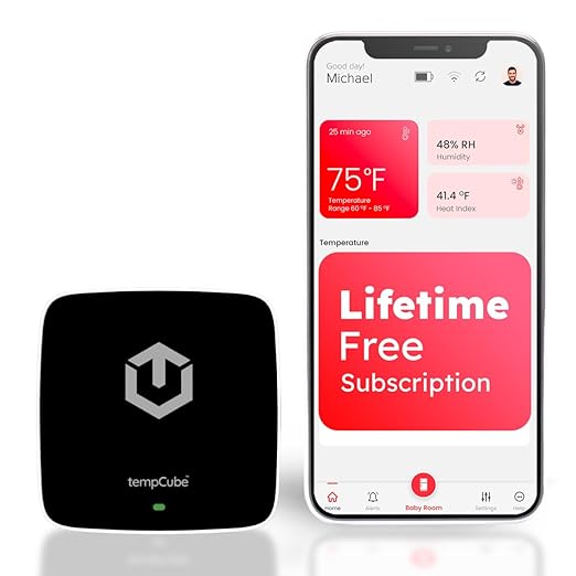 tempCube WiFi Temperature & Humidity Sensor | Connects 2.4 GHz – Real-Time 24/7 Monitoring | No Subscription | Data Logger | Unlimited Text/Email Alerts | Ideal for Freezer, Medical & Food Storage