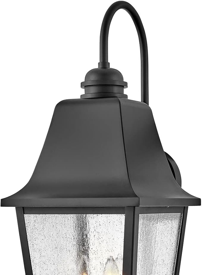 Hinkley Kingston Outdoor Large Wall Mount Lantern - 2-Light, Traditional, Aluminum, Clear Seedy Glass - Black Finish