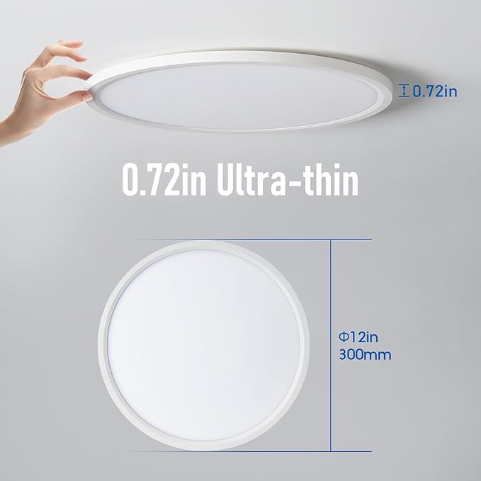 YELIOLED 12 Inch Slim Dimmable LED Flush Mount Ceiling Light Fixtures, 24W 2640LM 3000K/4000K/5000K, House Upgrade Led Lights for Bedroom Hallway Laundry Room Rental Units, 240W Equiv., White