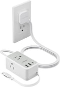 TESSAN Small Flat Plug Power Strip with 1 PD20W Retractable USB C Cable, 5 ft Ultra Thin Extension Cord with 3 AC Outlets 3 USB Ports, 5 ft Slim Plug for Cruise Ship Travel, Dorm, Home Office