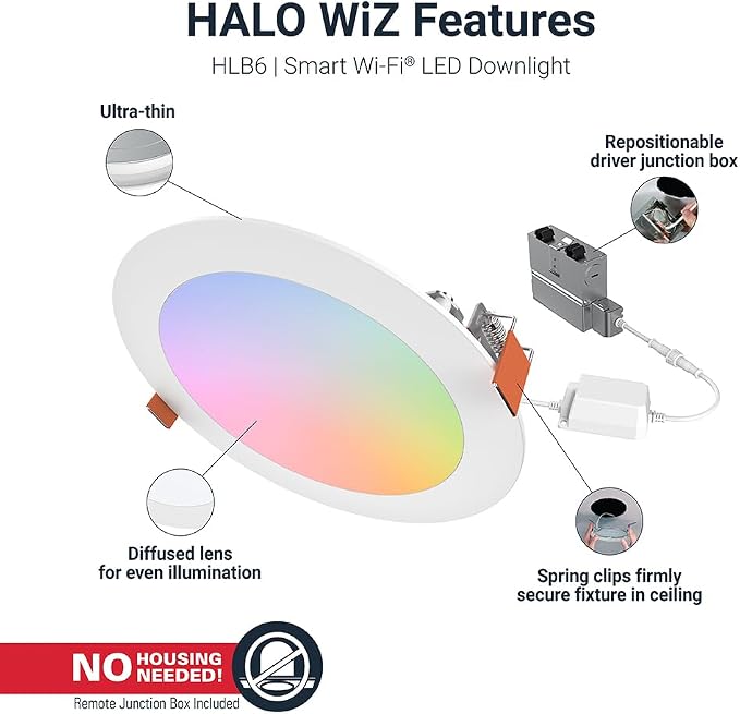 HALO HLB6099WZRGBWMWR 6” Smart Wi-Fi Slim Canless LED Downlight Powered by WiZ - Image 4