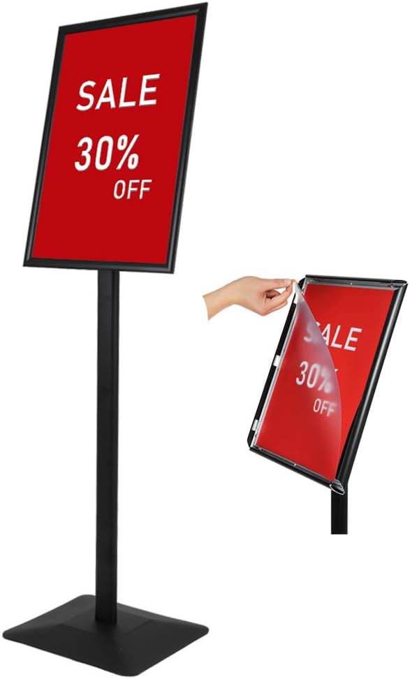 DISPLAYSWORKER Adjustable Heavy Duty Pedestal Sign holder floor Stand,sign stand poster stand ,Standing Floor for 11 x 17 inch,Vertical/Horizontal View,Black
