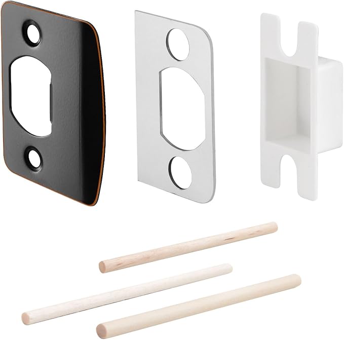 MOSECYOU Standard Door Lock Strike Plate with Spacer Shim, Oil Rubbed Bronze, Door Latch Restorer, Universal Security Striker, Repair Kits to Fix Door Won’t Latch Close