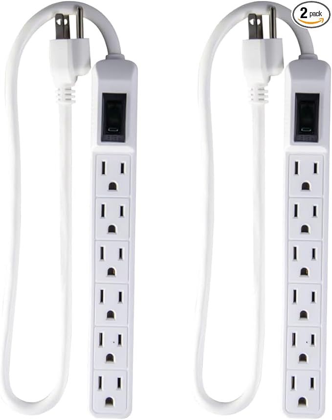 GoGreen Power Inc. (G-16103MIN-2) 6 Outlet Surge Protector, 2FT Cord, White, 2 Pack