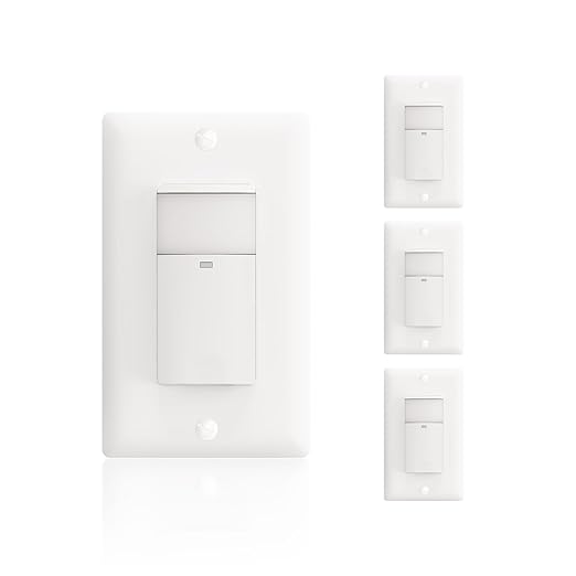 ECOELER PIR Motion Sensor Light Switch, Occupancy Motion Detector Wall Switch with Sensitivity & Delay Adjustable, Neutral Wire Required, Single Pole, for Hallway, Bathroom, Storage Room, 4 Pack