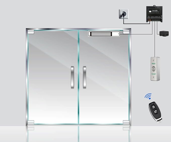 Door Access Control System Outswinging 600lbs Magnetic Lock Kit Build-in Alarm Beeper with Remote Controller Exit Button
