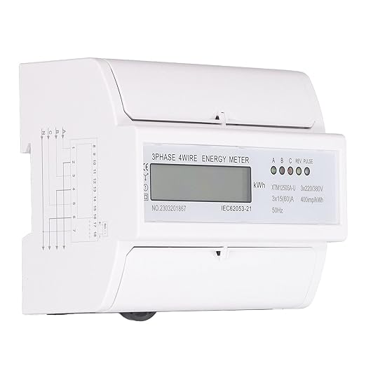 Energy Meter 3 Phase Electricity Usage Monitor LCD Display DIN Rail Mounting Power Meter 3x15A DC3x220V 380V