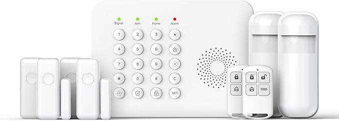 LWOHSI Home Security Systems,Wireless DIY Burglar Alarm Kits,Smart Home Alarm System with Window/Door Sensor,PIR Motion Detector,Voice Control with Alexa and Google,4G SMS/Tuya App Alerts