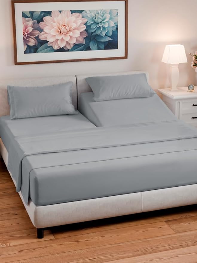 Split Head King Sheet Set – 4 Piece Flex Split Top King Sheets for Adjustable Beds - Fits 14” to 16" Mattress w/ Deep Pockets - Soft, Breathable & Cooling - Luxury Bedding & Wrinkle Free - Steel Blue