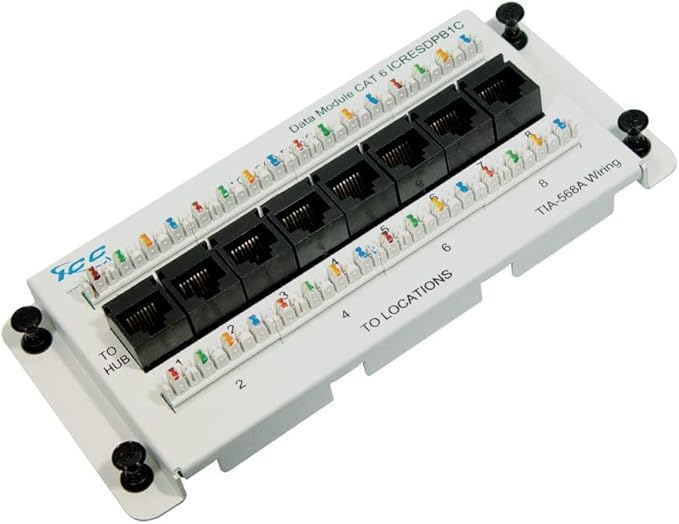 ICC CAT6 Ethernet Data Module, 8 Ports, UL Listed & PoE++ Rated, High-Performance Network Interface, Quick Push-Pin Mount, Fits 9" 14", and 28" Structured Wiring Enclosures, Premier Series