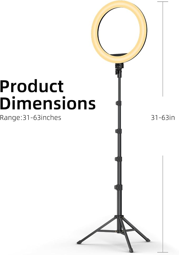 TODI 12" Ring Light with 63" extendable Tripod Stand, Selfie RingLight with - Image 8