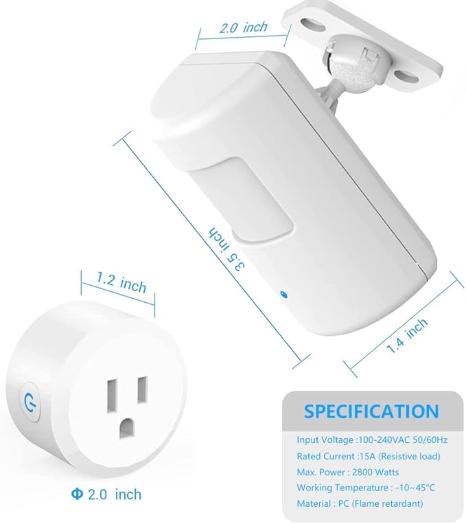 Souphran Plug-in Wireless Motion Activated Light Control, No Wiring, Adjustable Detection Range, Always-on Timer and Light Sensor, Motion Detector and Plug Set, 2 Pack