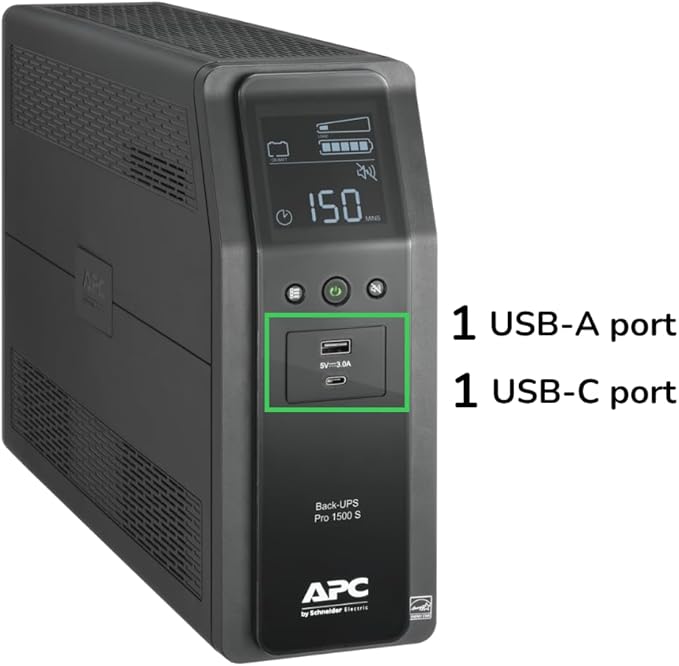 APC UPS 1500VA Sinewave UPS Battery Backup, BR1500MS2 Backup Battery Power Supply, AVR, 10 Outlets, (2) USB Charger Ports