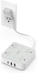 TESSAN Short Extension Cord, 1 Ft Ring Pull Surge Protector Power Strip with Multiple Outlets, 3 USB (1 USB C) 4 Outlets, 900J Surge Protection, Desktop Charging Station for Home, Office, Dorm Room