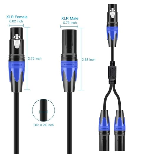 Seefeful XLR Splitter Cable, 1 Female to 2 Male Patch Y Cable Balanced Microphone Splitter Cord Audio Adaptor (20 FT)
