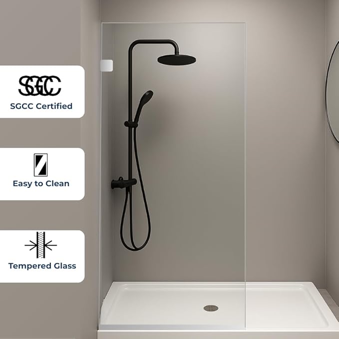 Custom Cut to Size 3/8" Shower Glass Panel - Frameless Fixed Bathroom Screen with Different Color Hardware – Tempered Glass Glass Door, Water-Resistant, Minimalist Design by Yana Glass and Mirror
