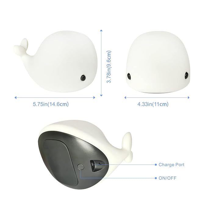 LEDHOLYT Night Light for Kids, Cute Silicone Nursery Dolphin Lamp for Baby and Toddler, Animal NightLight for Bedroom, Squishy Night Lamp for Kids Room (Dolphin)