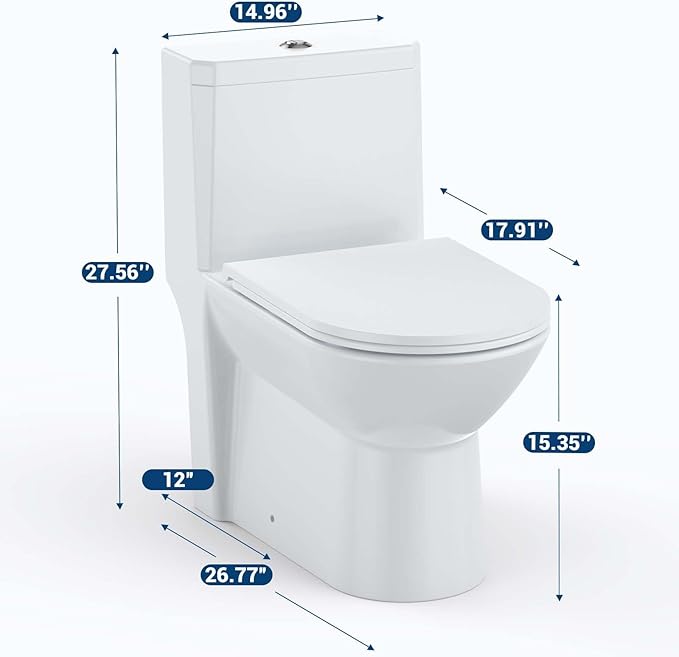 One Piece Toilet - Elongated Ceramic Design, Soft Closing PP Toilet Cover, Easy Clean Surface, Water Efficient Flush, Compact Durable Build