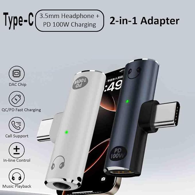 Mizi 2025 Upgraded USB-C to 3.5mm Headphone & Charger Adapter – 2-in-1 Type-C Audio Dongle with Hi-Res DAC & Fast Charging – Compatible with iPhone 16/15, Galaxy S25/S24, Pixel, iPad - Grey
