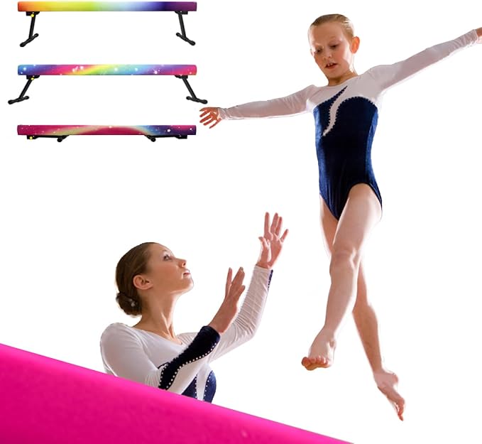 Wesky Adjustable Balance Beam,High and Low Floor Beam Gymnastics Equipment,Professional Gymnastics Beam for Kids Home Training with Foldable Legs