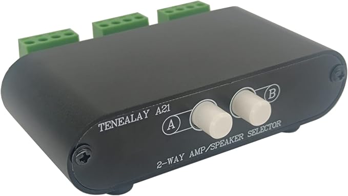 TENEALAY 2-Way Stereo Amplifier Speaker Selector, AB Speaker Switch 2 Zone Distribution, Amp Switcher Box, SPK Controller A21