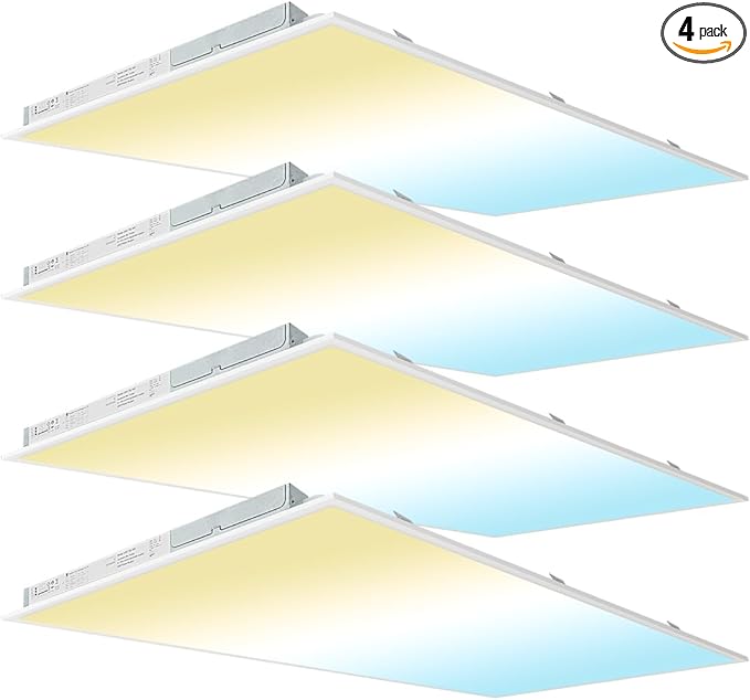 kadision 2x4 LED Flat Panel Light, 60W/50W/40W/30W/25W Adjustable, 5000K/4000K/3500K Selectable, 6600LM Dimmable LED Drop Ceiling Light Fixture, 100-277V ETL-Listed, 4-Pack