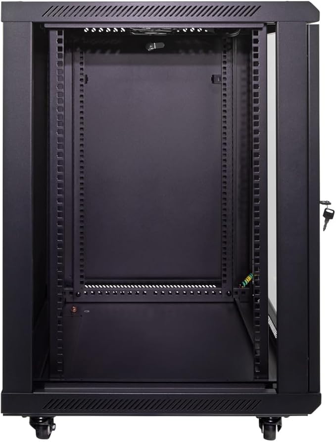NavePoint 15U Server Cabinet Wall Mount Rack Enclosure with Caster Wheels, 2 Fans, Locking Glass Door, Removable Side Panels – 15U Network Cabinet 23.6” Deep, 19” Server Rack for IT Equipment
