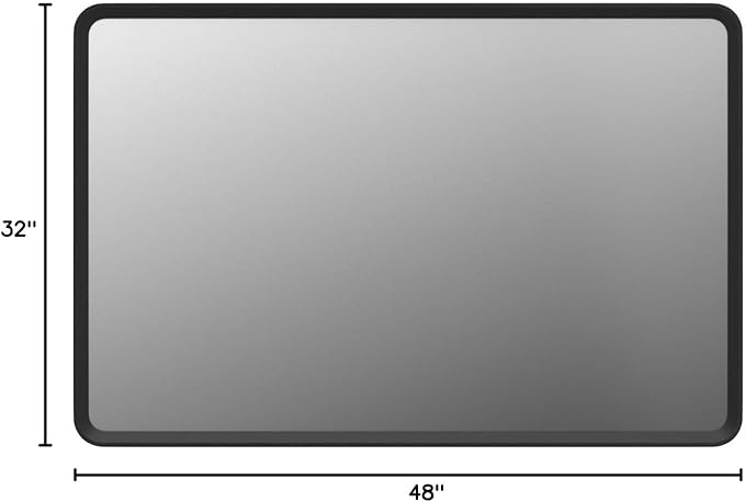 48x32 Black Bathroom Mirror for Wall, Matte Black Metal Framed Rectangle Bathroom Vanity Mirror, Rounded Corner, Anti-Rust, Shatterproof (Horizontal/Vertical)