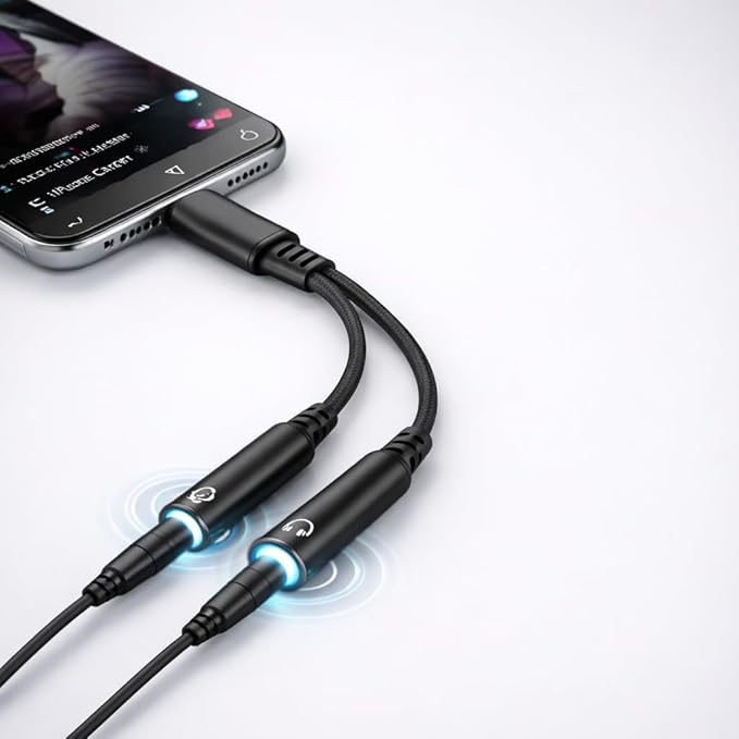 Mizi USB C to Dual 3.5mm Headphone Splitter, 2-Port Audio Adapter for iPhone 15/16/17 Pro, Galaxy S24/S25 Ultra, Pixel, iPad Pro - Share Music & Podcasts - Black